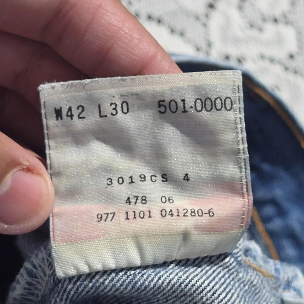Levis 501 Jeans Mens 42x30 Blue Denim‎ Button Fly Straight Leg Made Guatemala